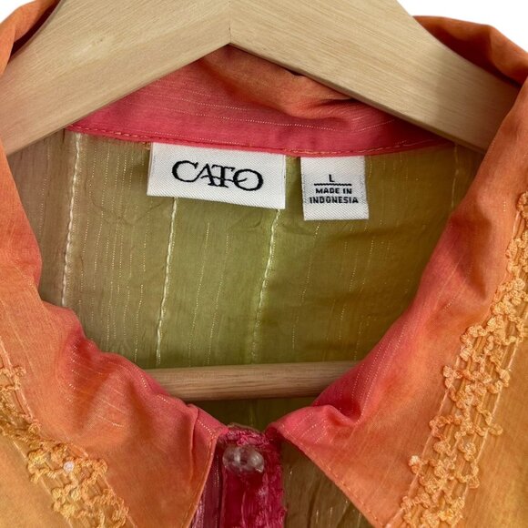 Cato Womens Ombre Sheer Flare Sleeve Fairy Blouse L Multicolor Pink Green Y2K - Picture 6 of 8